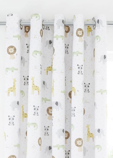 Catherine Lansfield Roarsome Animals Black Out Lined Eyelet Curtains Natural