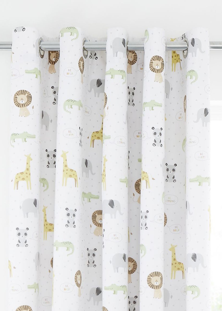 Catherine Lansfield Roarsome Animals Black Out Lined Eyelet Curtains Natural