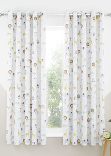 Catherine Lansfield Roarsome Animals Black Out Lined Eyelet Curtains Natural