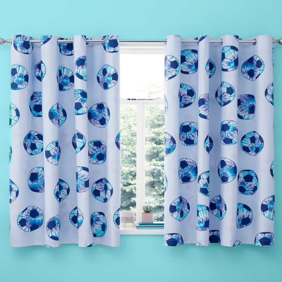 Catherine Lansfield Tie Dye Football Reversible Curtains Lilac Blue