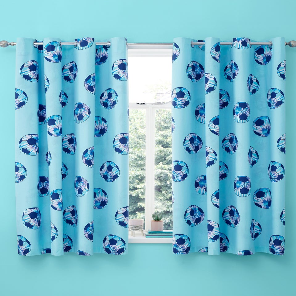 Catherine Lansfield Tie Dye Football Reversible Curtains Lilac Blue