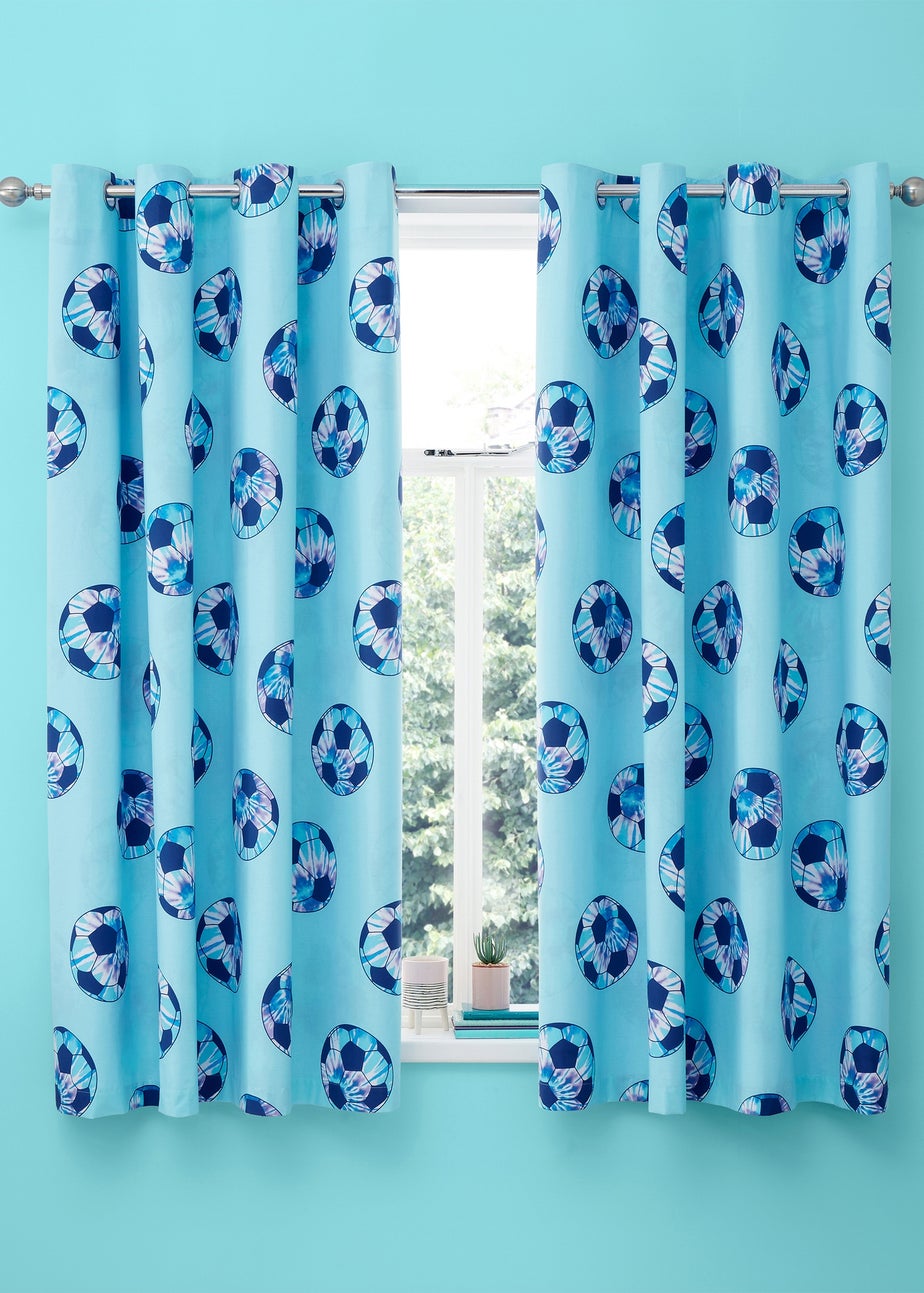 Catherine Lansfield Tie Dye Football Reversible Curtains Lilac Blue