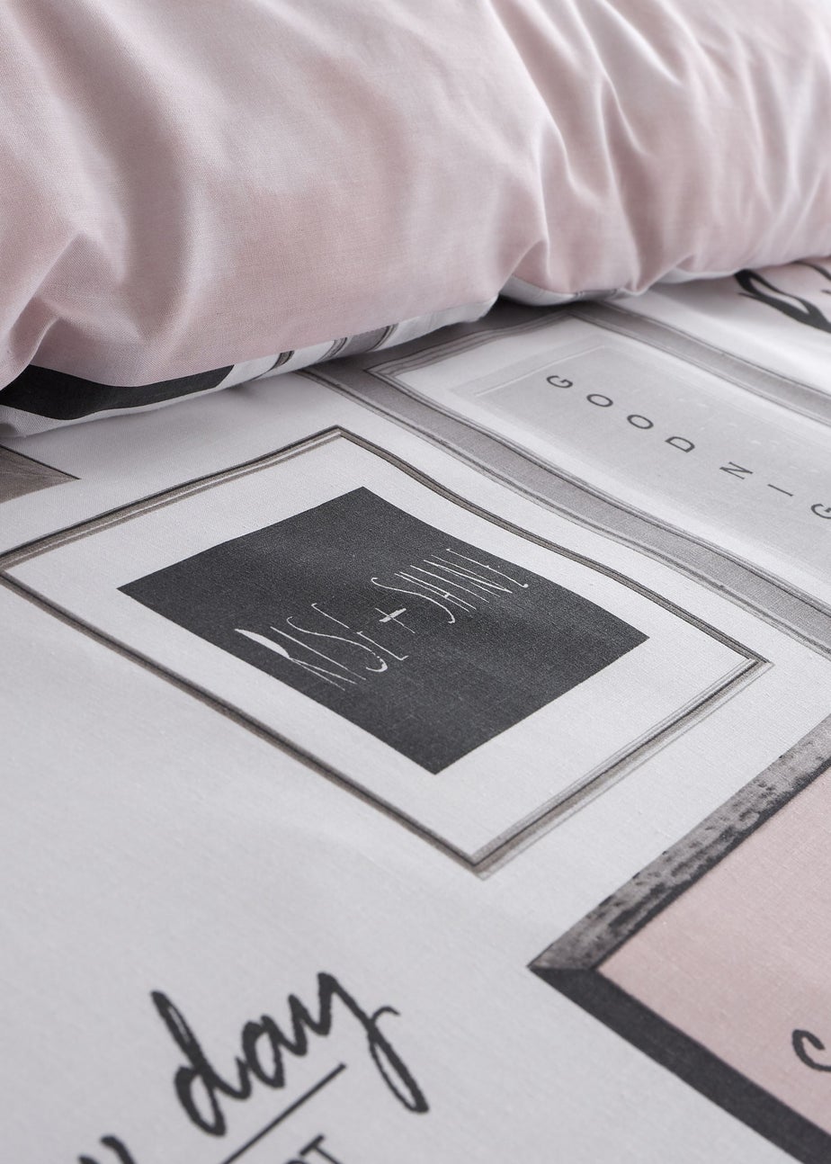 Catherine Lansfield Sleep Dreams Reversible Duvet Cover Set Blush Pink