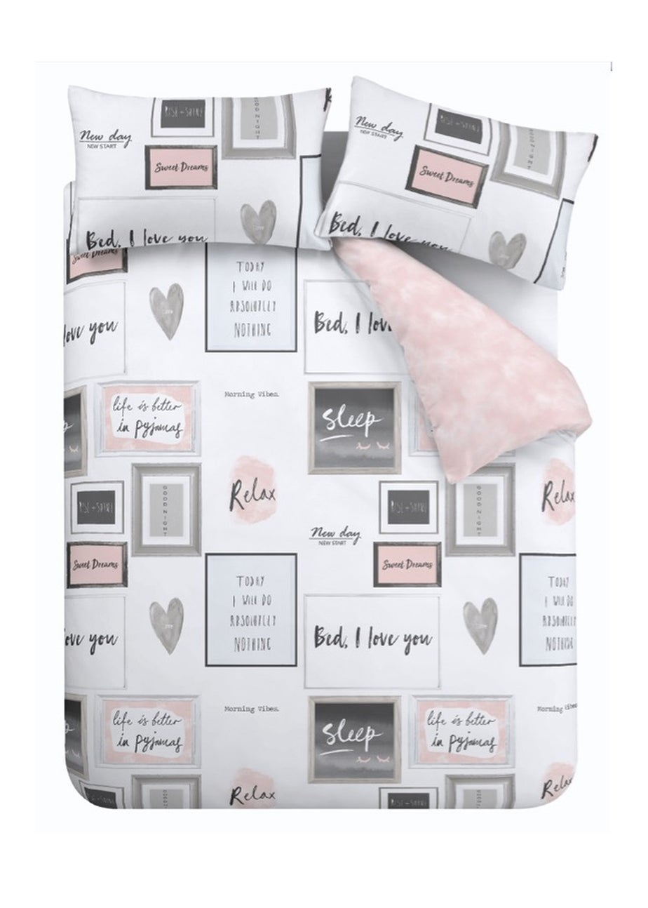 Catherine Lansfield Sleep Dreams Reversible Duvet Cover Set Blush Pink