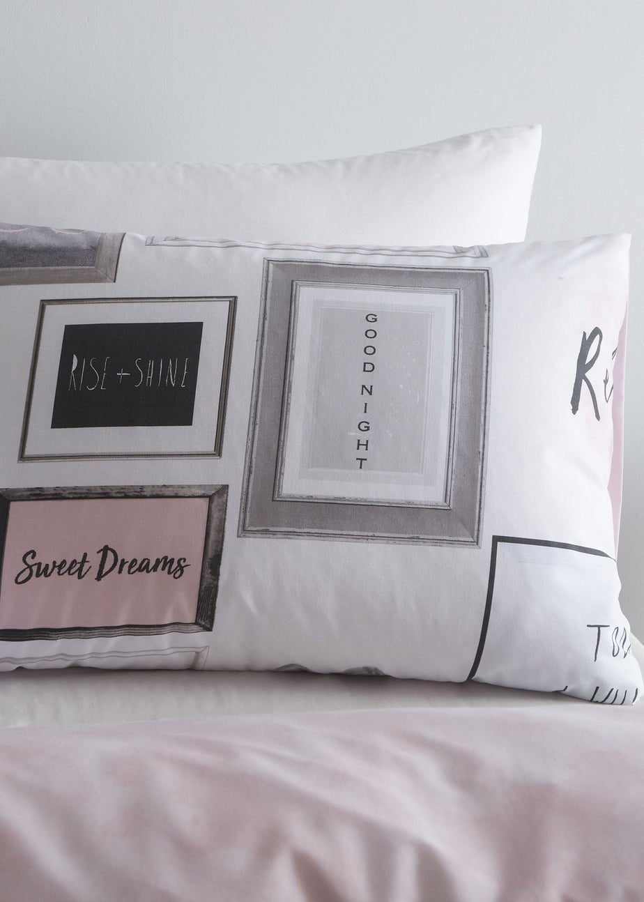 Catherine Lansfield Sleep Dreams Reversible Duvet Cover Set Blush Pink