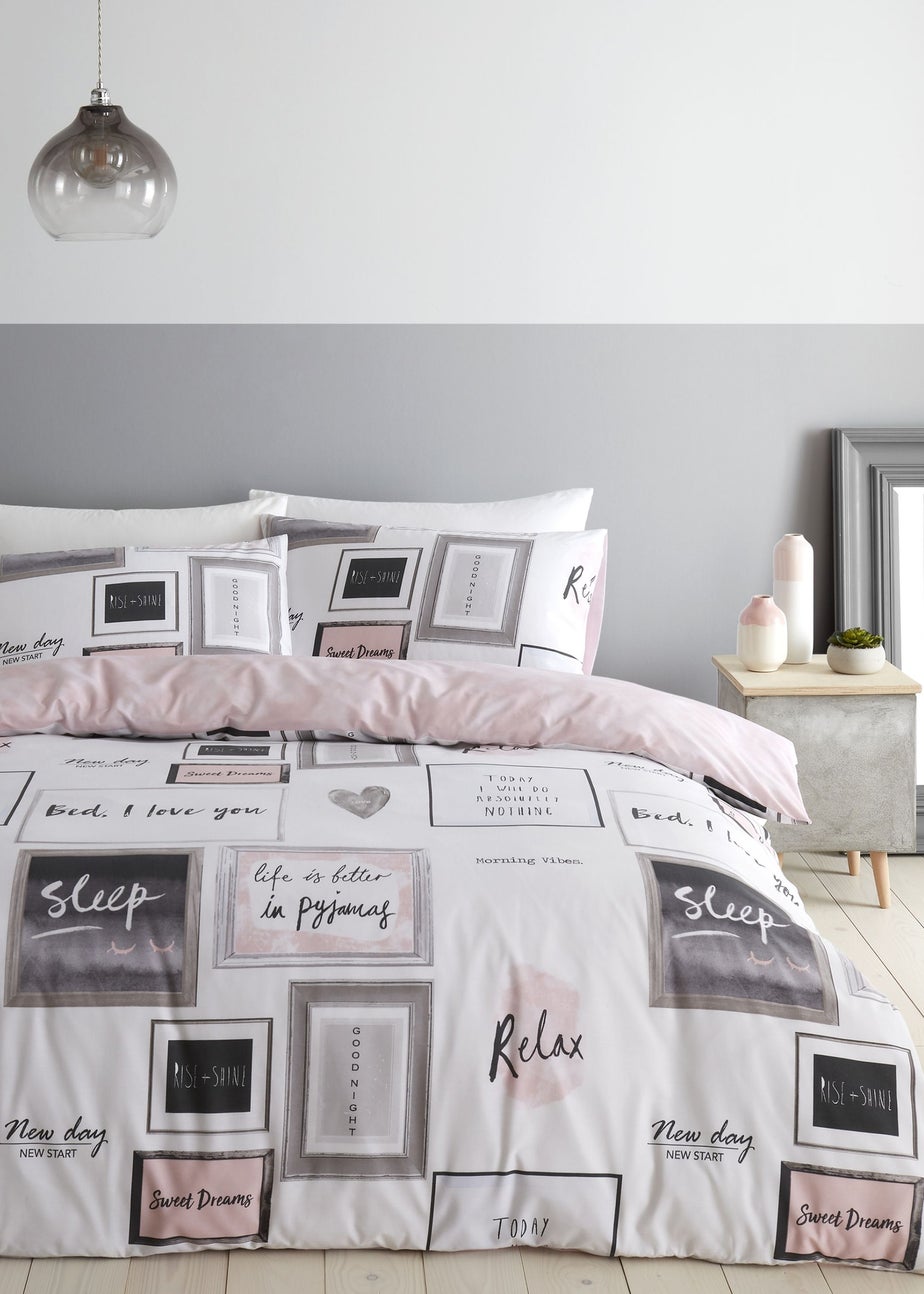 Catherine Lansfield Sleep Dreams Reversible Duvet Cover Set Blush Pink