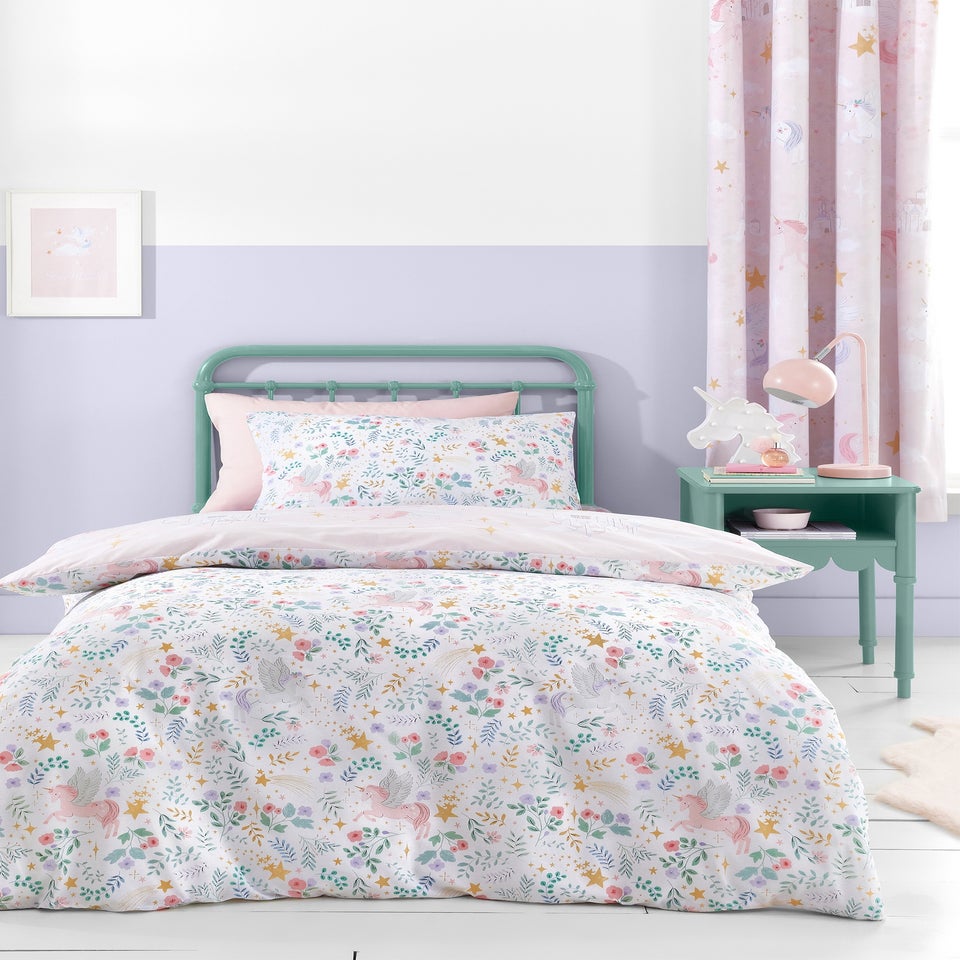 Catherine Lansfield Fairytale Unicorn Reversible Duvet Cover Set Pink