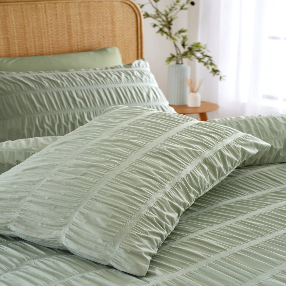 Catherine Lansfield Seersucker Duvet Cover Set Sage Green