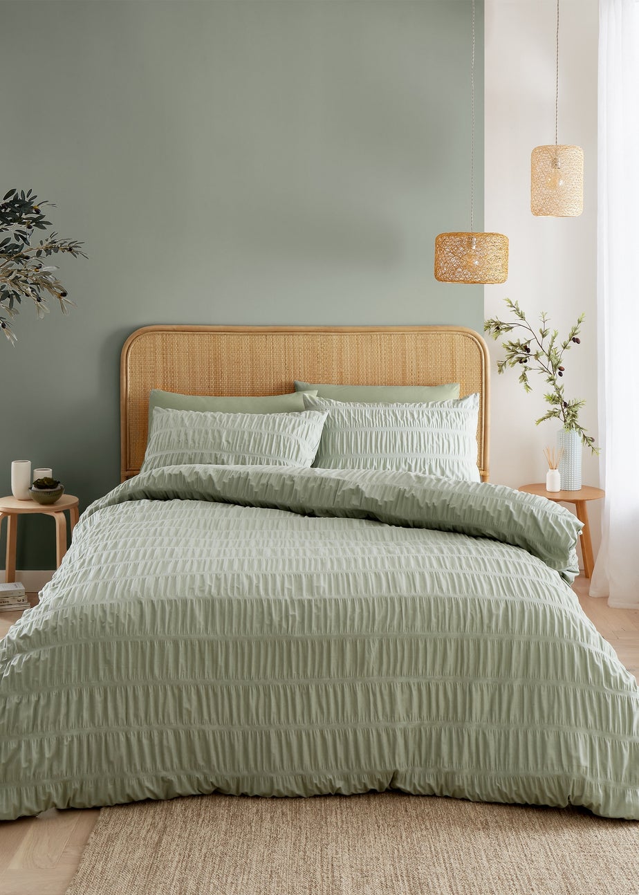 Catherine Lansfield Seersucker Duvet Cover Set Sage Green