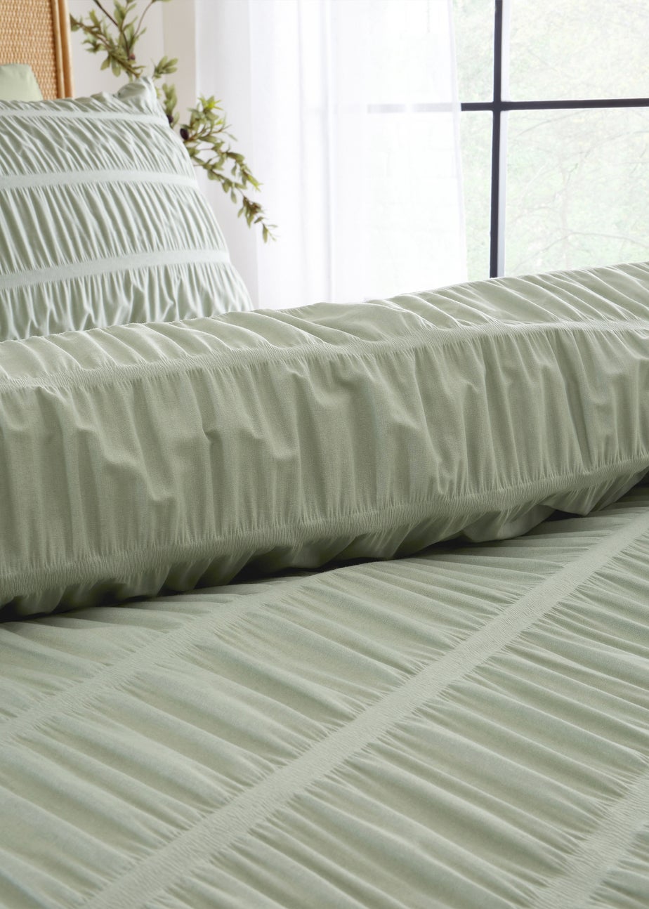 Catherine Lansfield Seersucker Duvet Cover Set Sage Green