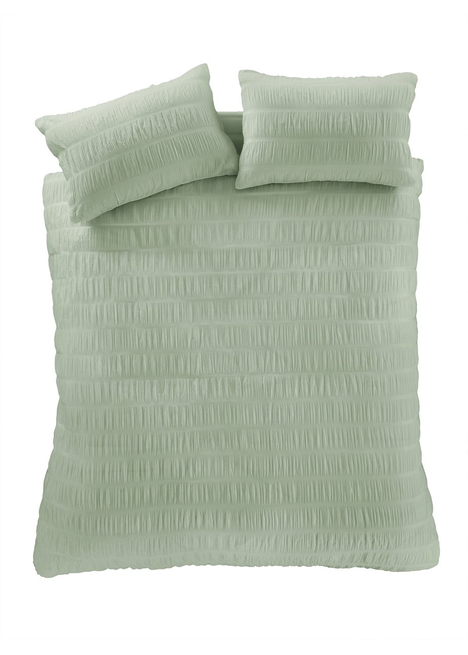 Catherine Lansfield Seersucker Duvet Cover Set Sage Green