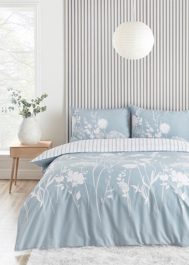 Catherine Lansfield Meadowsweet Floral Reversible Duvet Cover Set Sea Spray Blue