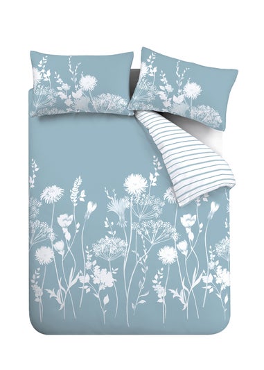 Catherine Lansfield Meadowsweet Floral Reversible Duvet Cover Set Sea Spray Blue