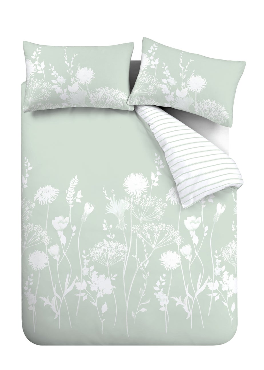 Catherine Lansfield Meadowsweet Floral Reversible Duvet Cover Set Green