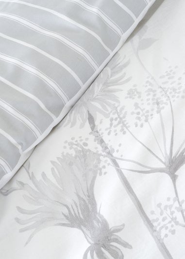 Catherine Lansfield Meadowsweet Floral Reversible Duvet Cover Set White Grey