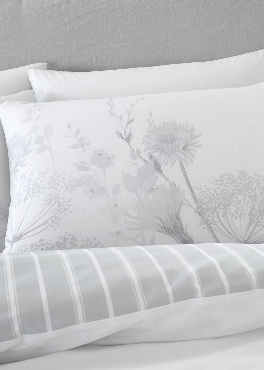 Catherine Lansfield Meadowsweet Floral Reversible Duvet Cover Set White Grey