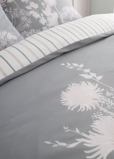 Catherine Lansfield Meadowsweet Floral Reversible Duvet Cover Set Grey Pink