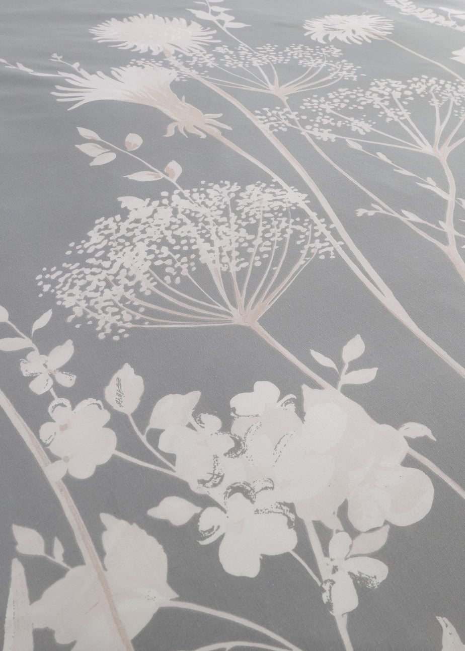 Catherine Lansfield Meadowsweet Floral Reversible Duvet Cover Set Grey Pink
