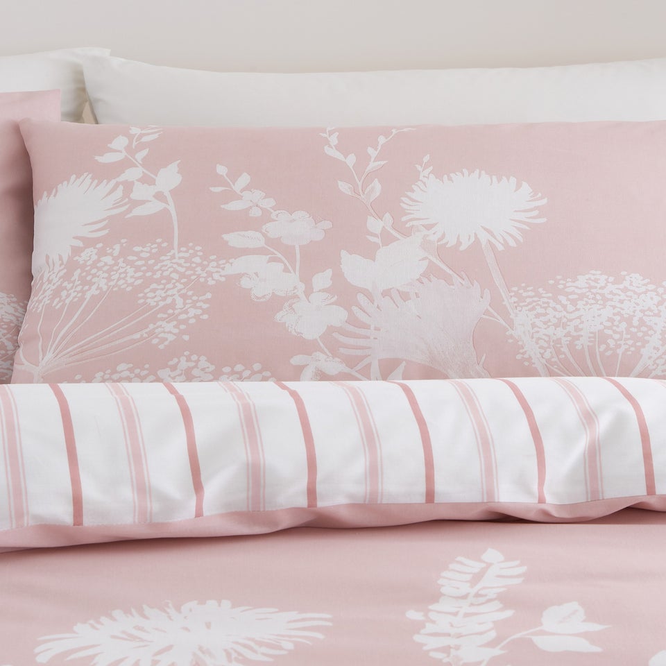 Catherine Lansfield Meadowsweet Floral Reversible Duvet Cover Set Blush Pink