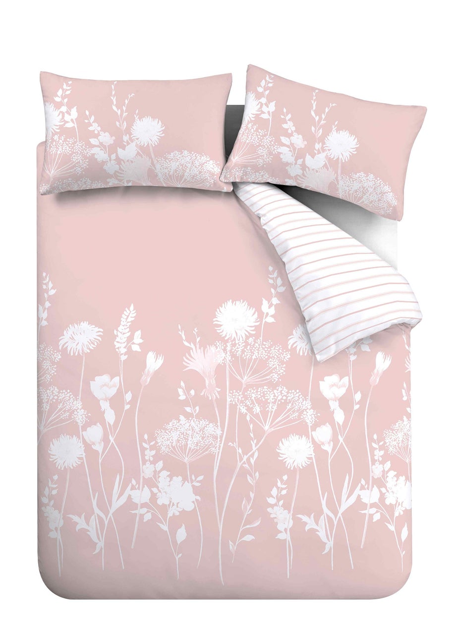 Catherine Lansfield Meadowsweet Floral Reversible Duvet Cover Set Blush Pink