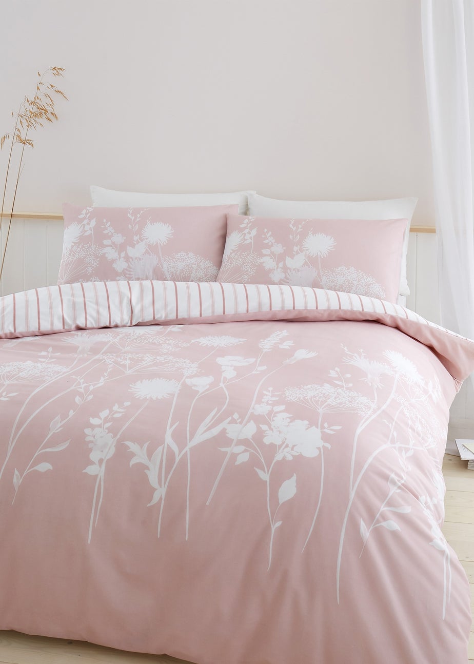 Catherine Lansfield Meadowsweet Floral Reversible Duvet Cover Set Blush Pink