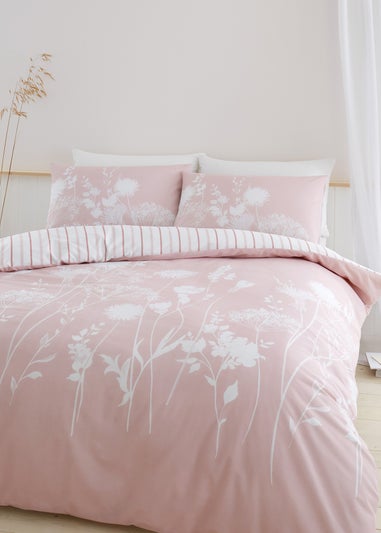 Catherine Lansfield Meadowsweet Floral Reversible Duvet Cover Set Blush Pink