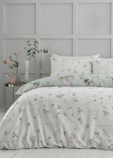 Catherine Lansfield Songbird Reversible Duvet Cover Set Sage Green