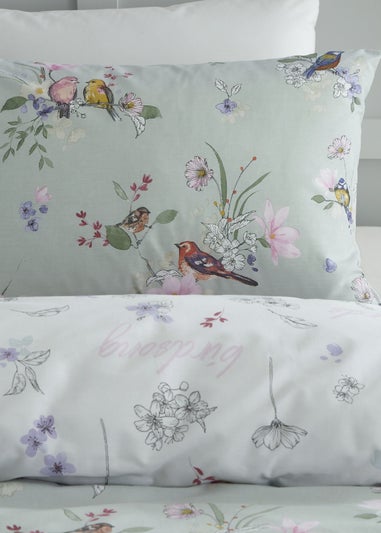 Catherine Lansfield Songbird Reversible Duvet Cover Set Sage Green