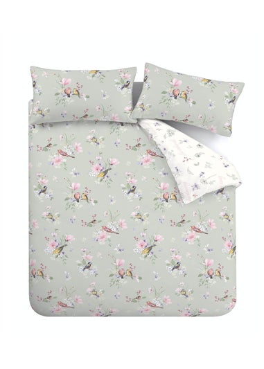 Catherine Lansfield Songbird Reversible Duvet Cover Set Sage Green