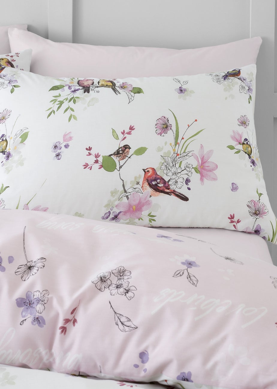 Catherine Lansfield Songbird Reversible Duvet Cover Set Pink