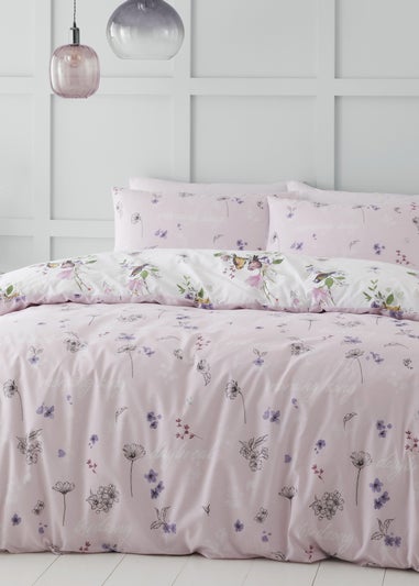 Catherine Lansfield Songbird Reversible Duvet Cover Set Pink