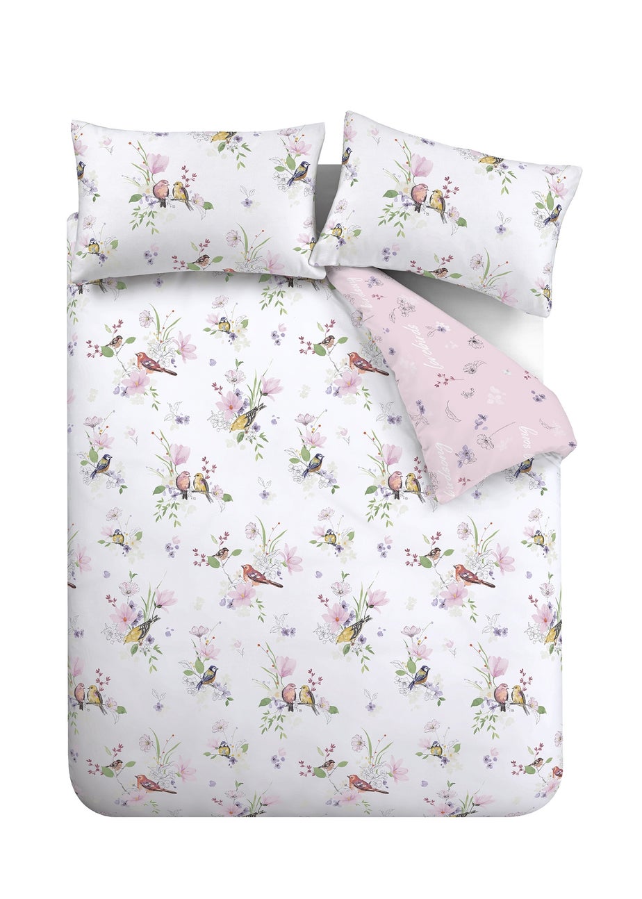 Catherine Lansfield Songbird Reversible Duvet Cover Set Pink
