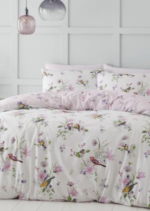 Catherine Lansfield Songbird Reversible Duvet Cover Set Pink