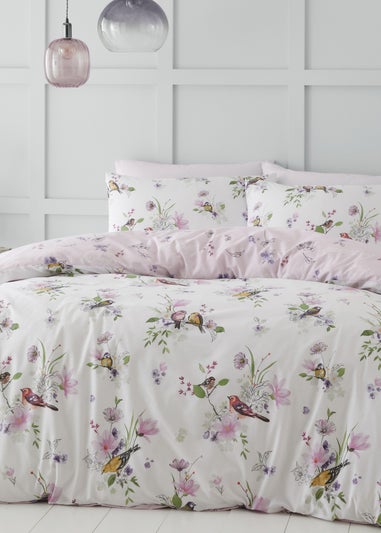 Catherine Lansfield Songbird Reversible Duvet Cover Set Pink