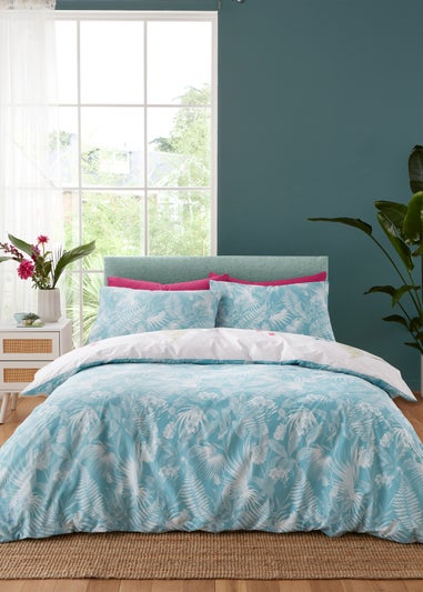 Catherine Lansfield Aruba Tropical Floral Reversible Duvet Cover Set Green