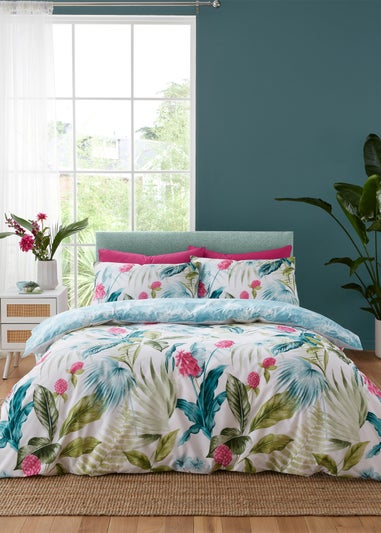 Catherine Lansfield Aruba Tropical Floral Reversible Duvet Cover Set Green