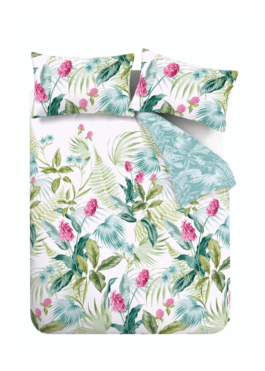 Catherine Lansfield Aruba Tropical Floral Reversible Duvet Cover Set Green