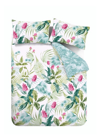 Catherine Lansfield Aruba Tropical Floral Reversible Duvet Cover Set Green