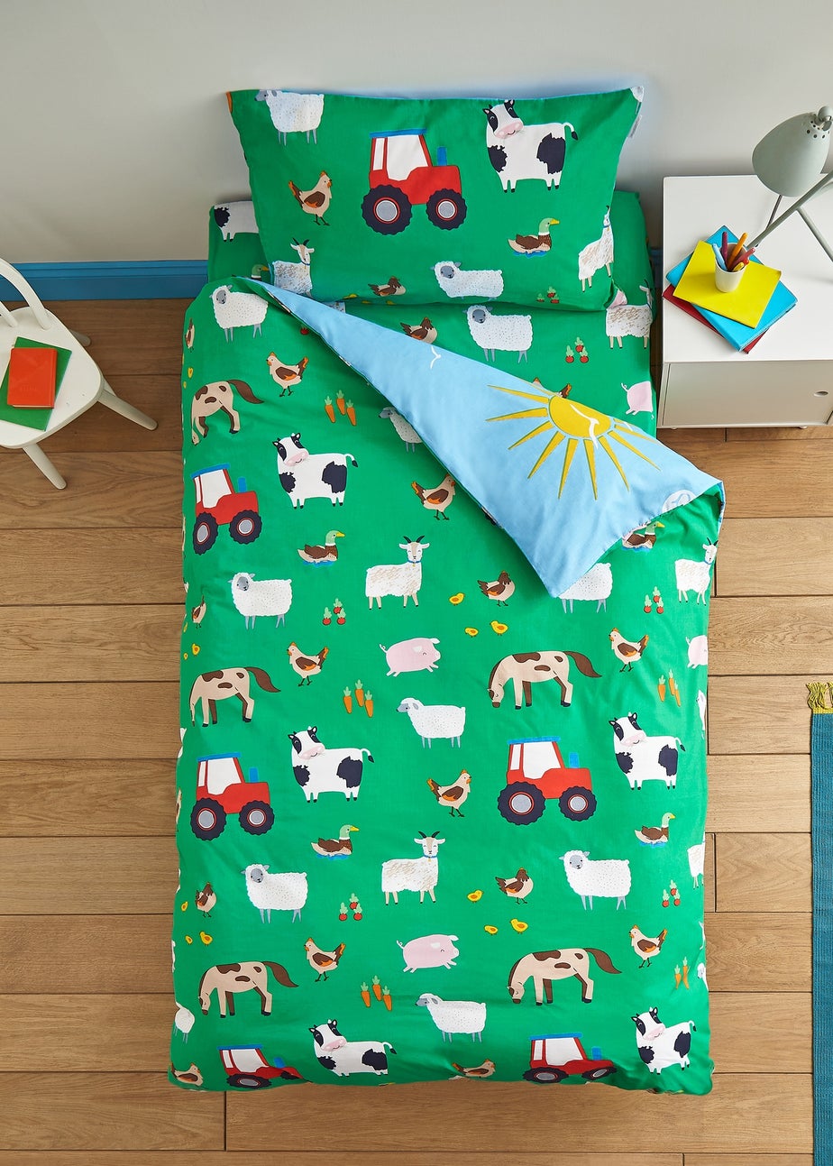 Catherine Lansfield Farmyard Animals Reversible Duvet Cover Set Blue