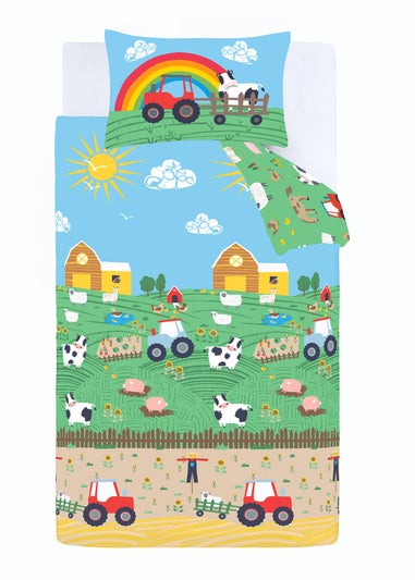 Catherine Lansfield Farmyard Animals Reversible Duvet Cover Set Blue