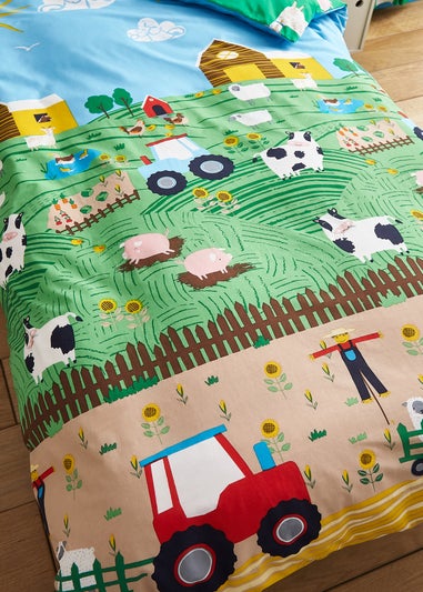 Catherine Lansfield Farmyard Animals Reversible Duvet Cover Set Blue