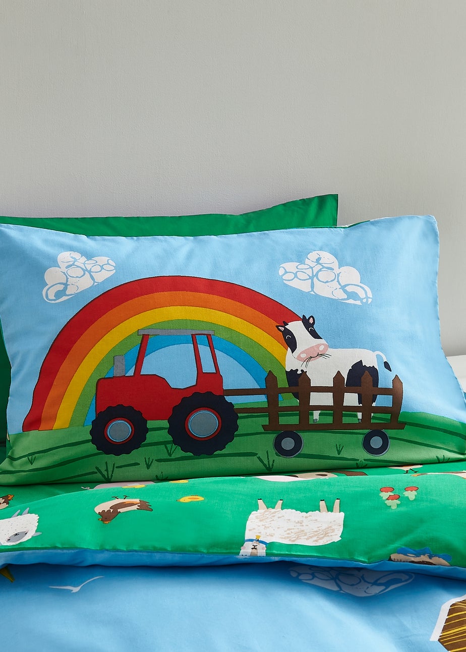 Catherine Lansfield Farmyard Animals Reversible Duvet Cover Set Blue