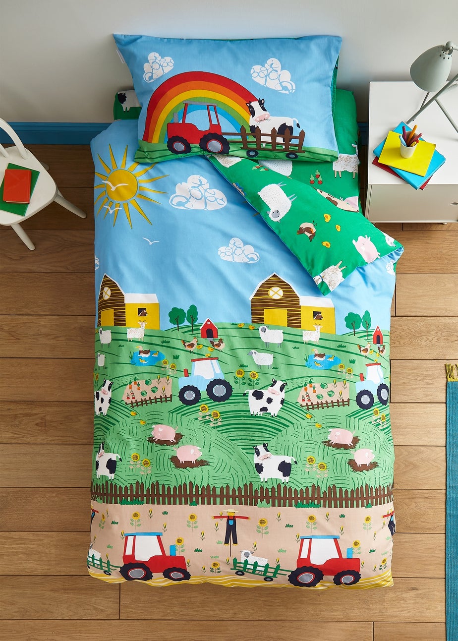 Catherine Lansfield Farmyard Animals Reversible Duvet Cover Set Blue