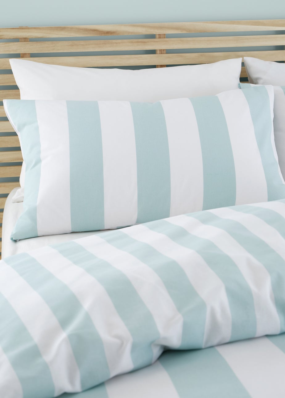 Catherine Lansfield Cove Stripe Reversible Duvet Cover Set Duck egg Blue