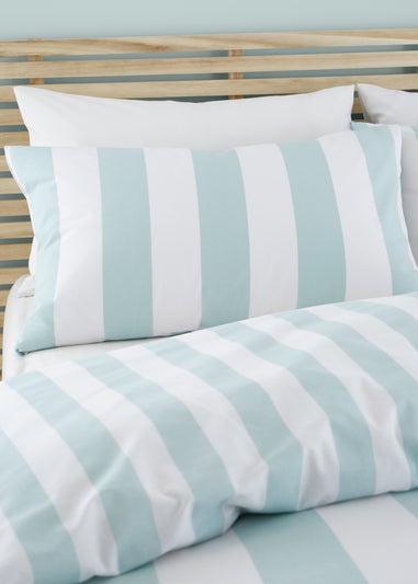 Catherine Lansfield Cove Stripe Reversible Duvet Cover Set Duck egg Blue