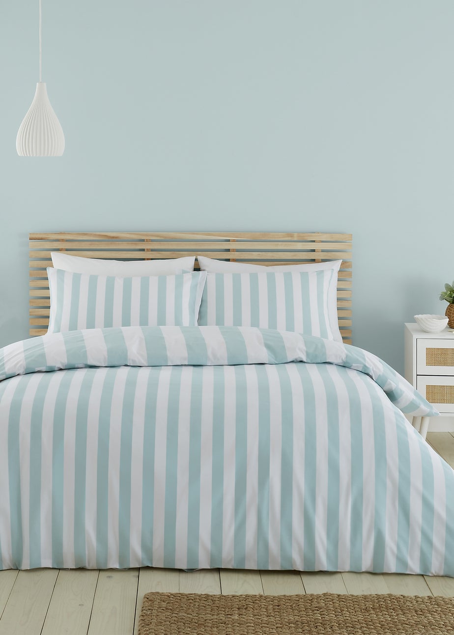 Catherine Lansfield Cove Stripe Reversible Duvet Cover Set Duck egg Blue