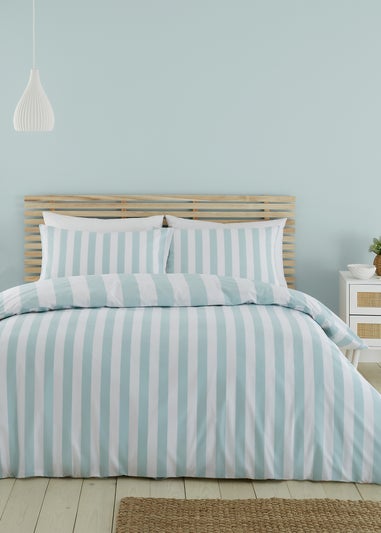 Catherine Lansfield Cove Stripe Reversible Duvet Cover Set Duck egg Blue