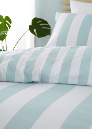 Catherine Lansfield Cove Stripe Reversible Duvet Cover Set Duck egg Blue