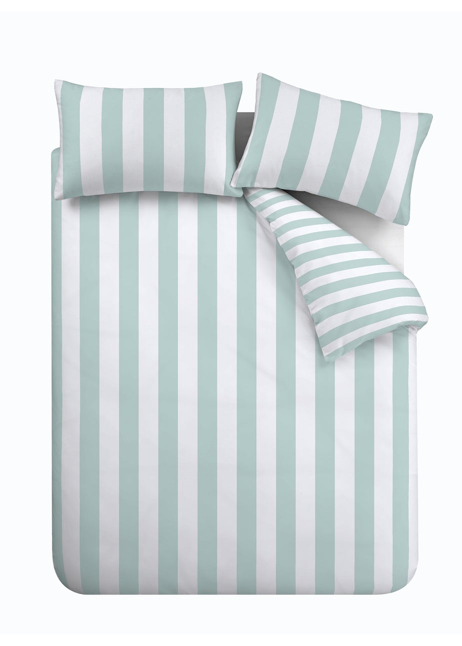 Catherine Lansfield Cove Stripe Reversible Duvet Cover Set Duck egg Blue