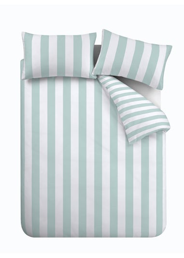 Catherine Lansfield Cove Stripe Reversible Duvet Cover Set Duck egg Blue